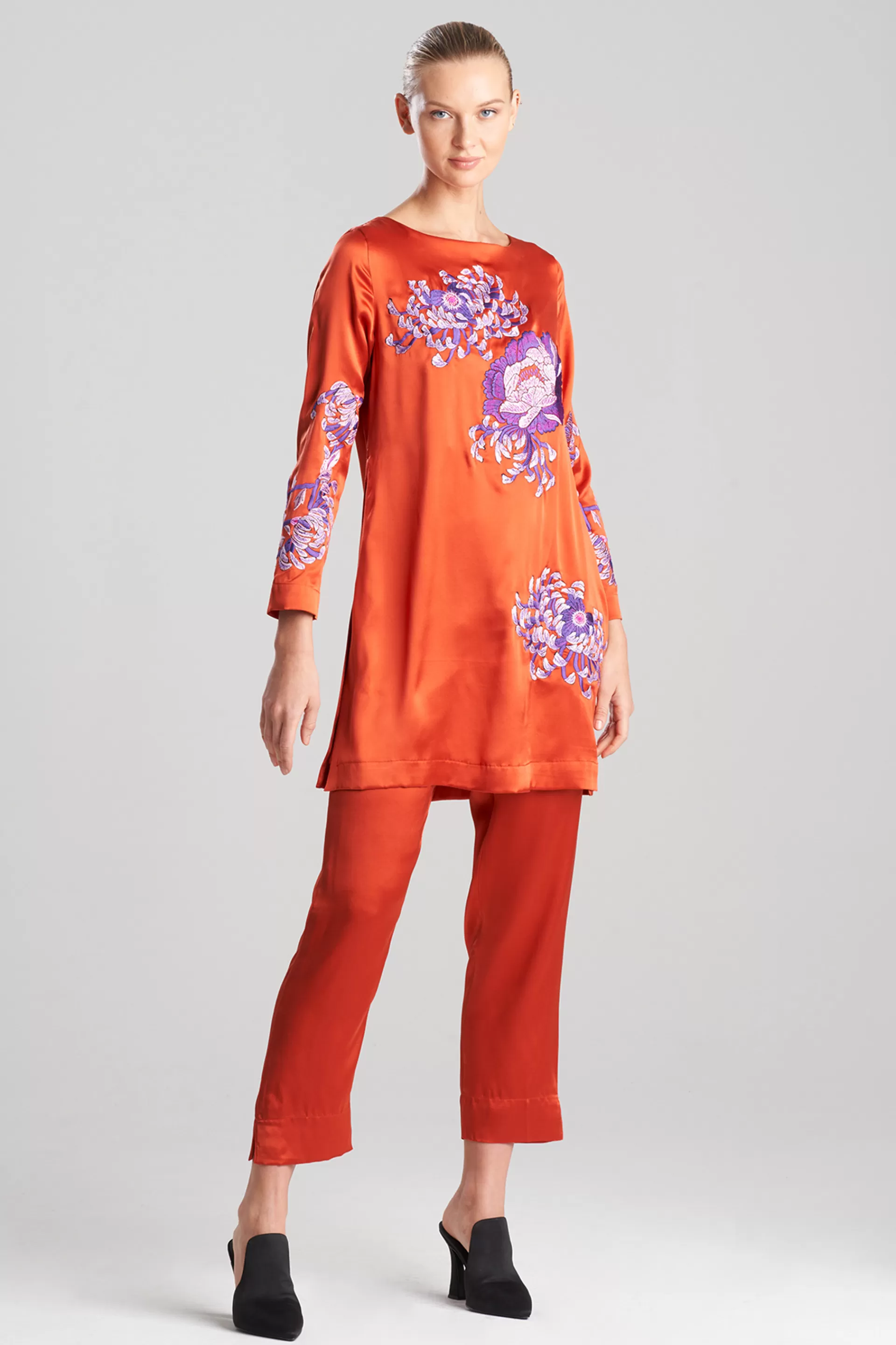 Natori Tops, Shirts & Tunics | Couture Tops<Couture Sumida Embroidered Silk Tunic Burnt Orange