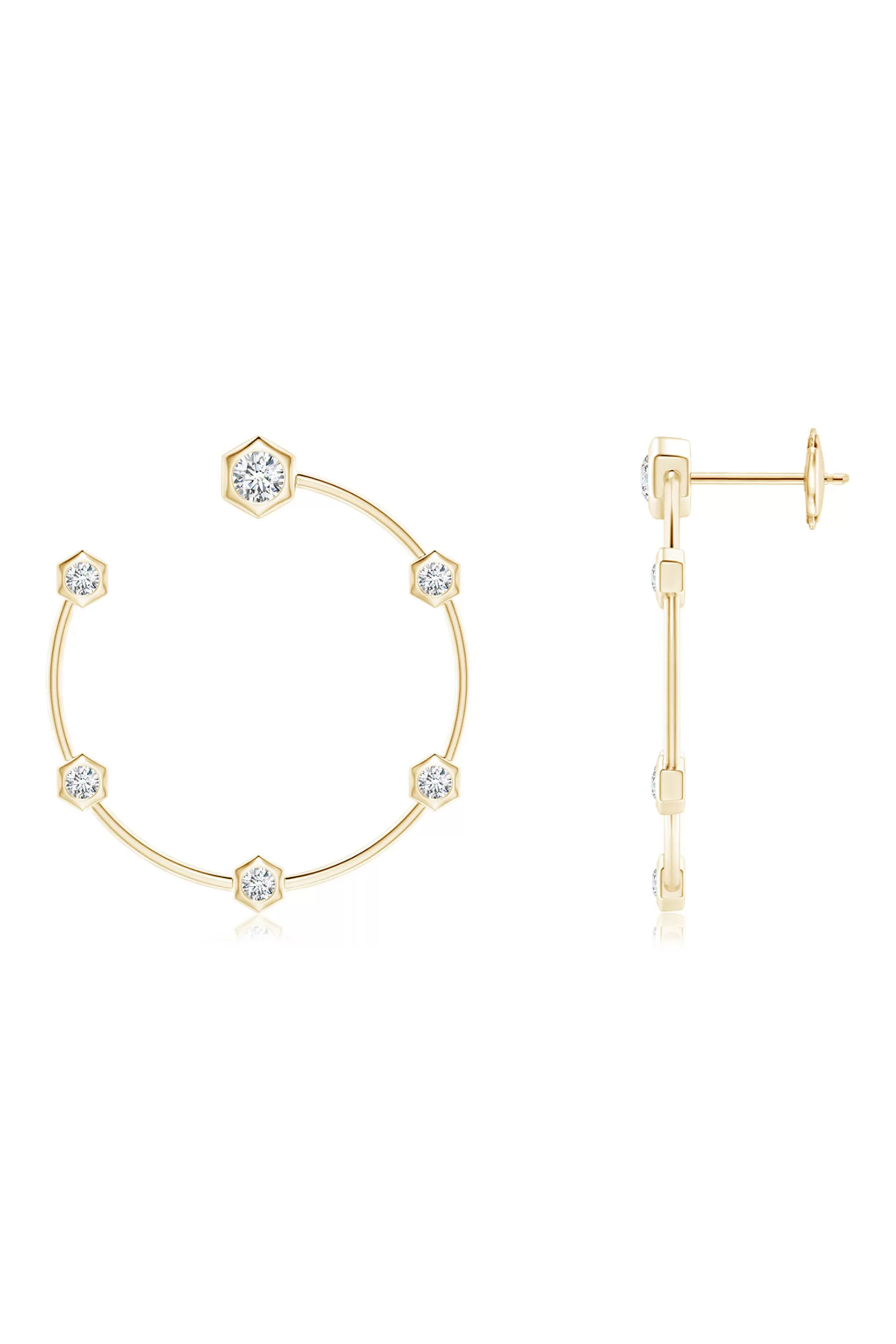 Natori Earrings | Indochine<Indochine 14k Small 6-Diamond Side-Facing Open Hoop Earrings 14K Yellow Gold