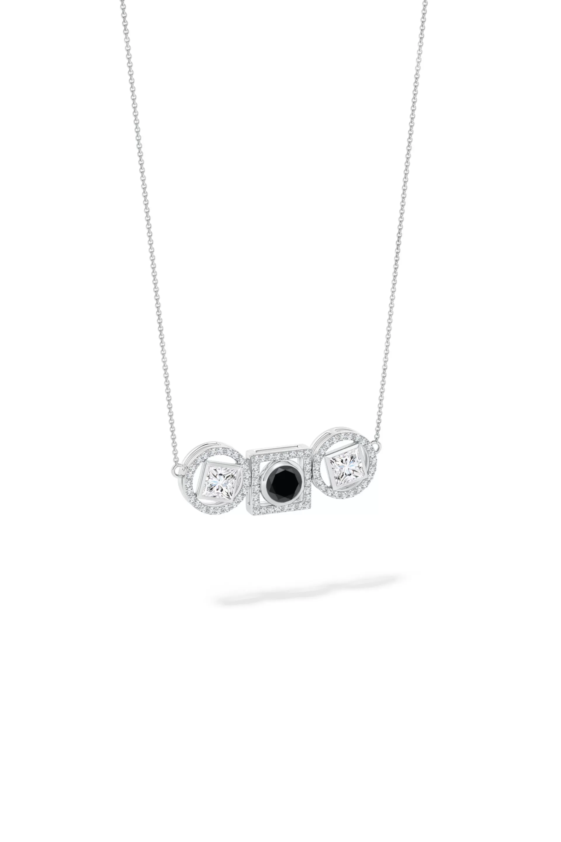 Natori Necklaces | Infinity<Infinity 14K Gold With Black & White Diamond Three Stone Halo Necklace