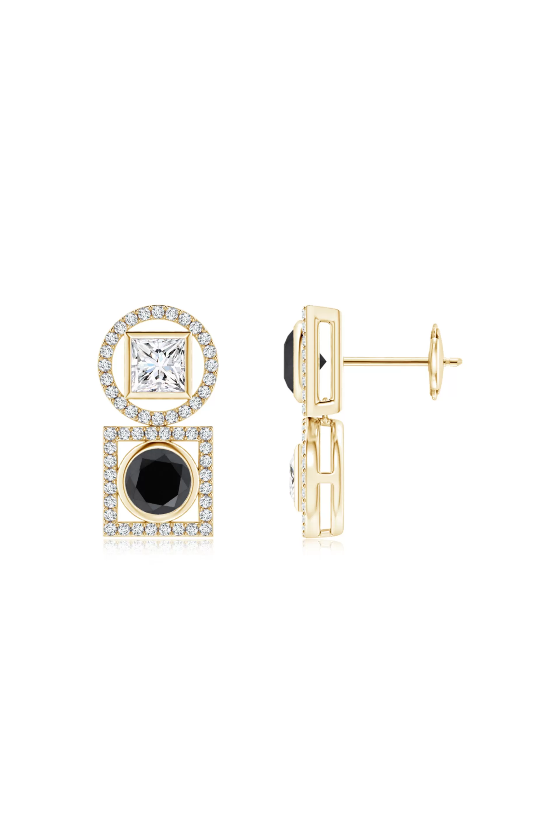 Natori Earrings | Infinity<Infinity 14K Gold With Black & White Diamond Two Stone Earrings
