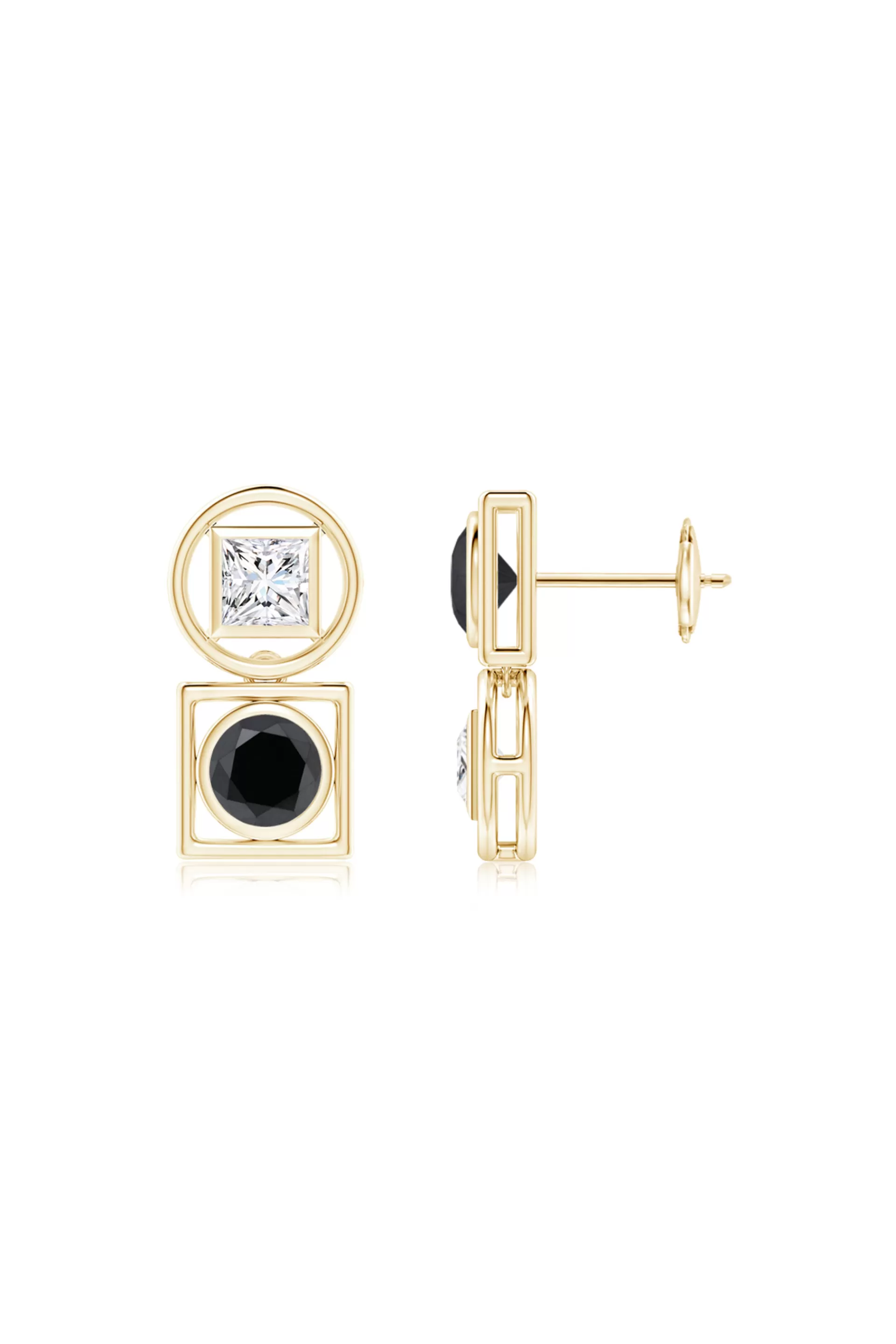 Natori Earrings | Infinity<Infinity 14K Gold With Black & White Diamond Two Stone Studs