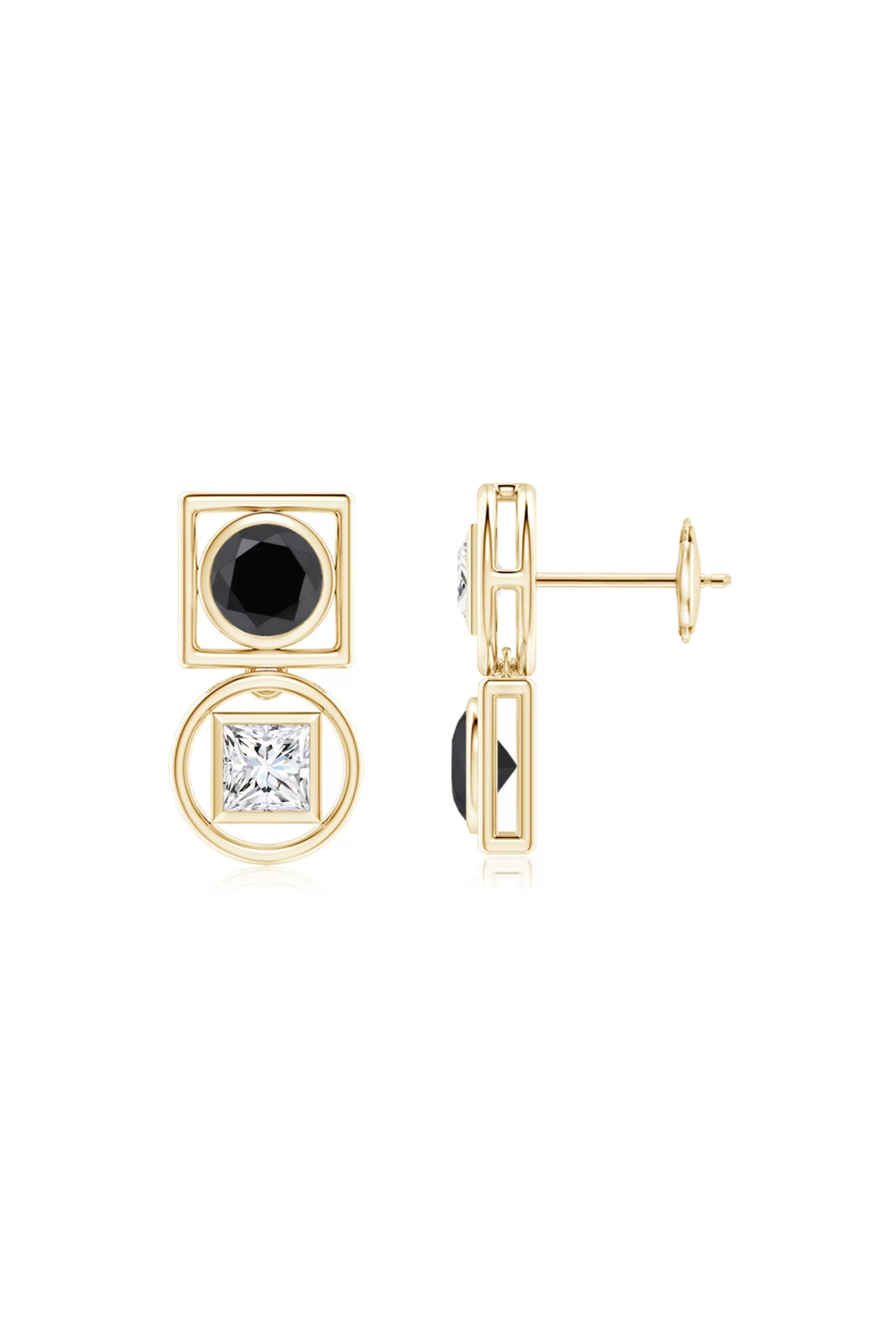 Natori Earrings | Infinity<Infinity 14K Gold With Black & White Diamond Two Stone Studs