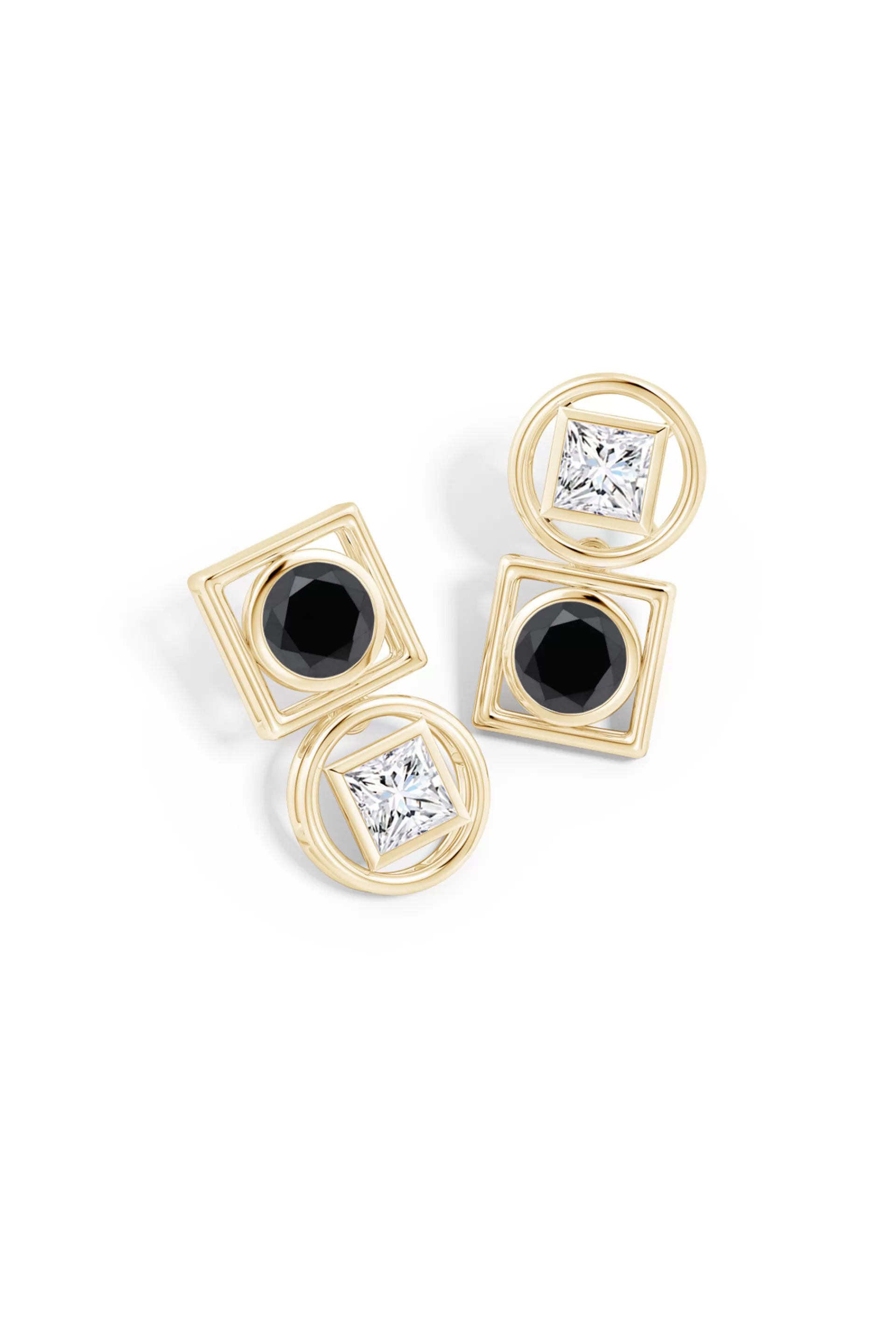 Natori Earrings | Infinity<Infinity 14K Gold With Black & White Diamond Two Stone Studs