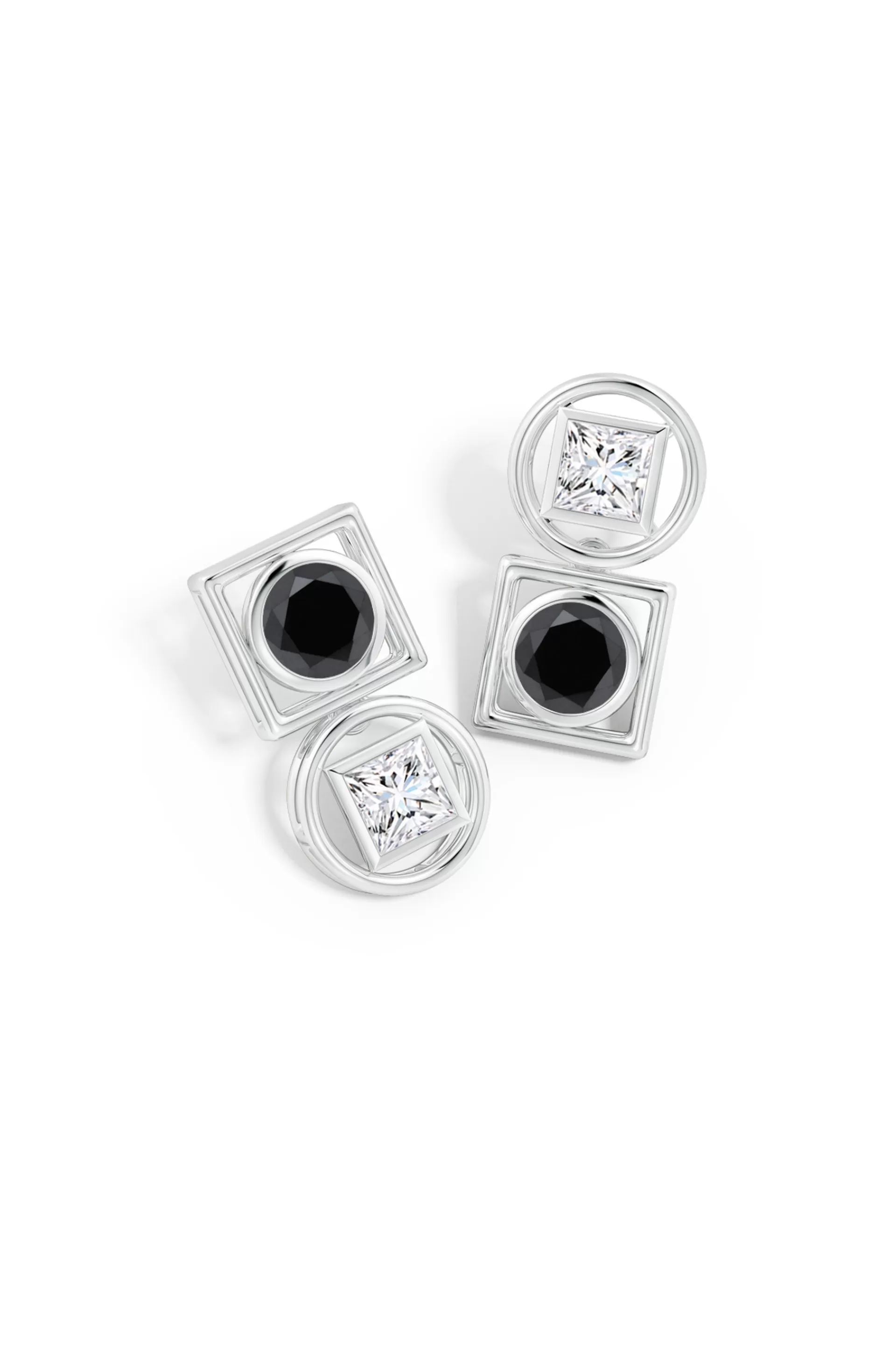 Natori Earrings | Infinity<Infinity 14K Gold With Black & White Diamond Two Stone Studs