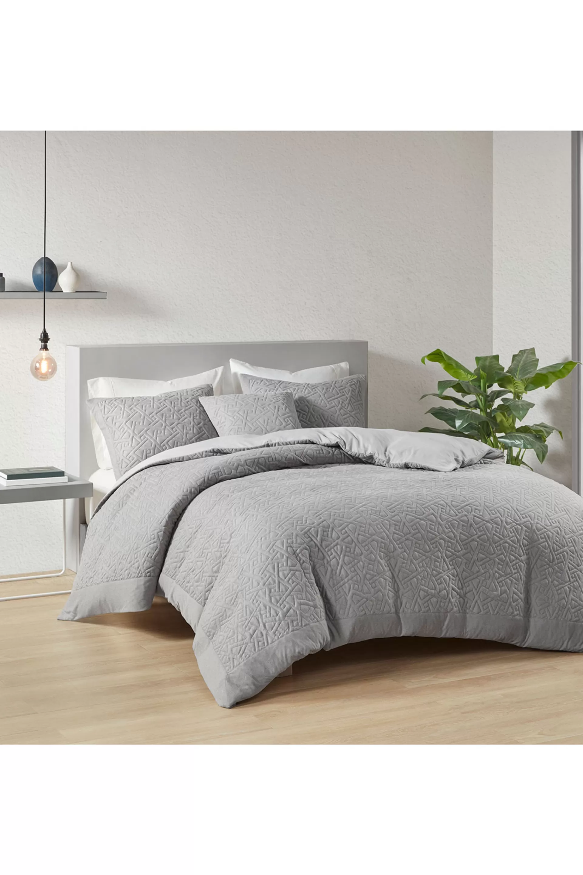 Natori Bedding<Origami 3 Piece Quilt Top Duvet Cover Mini Set Grey