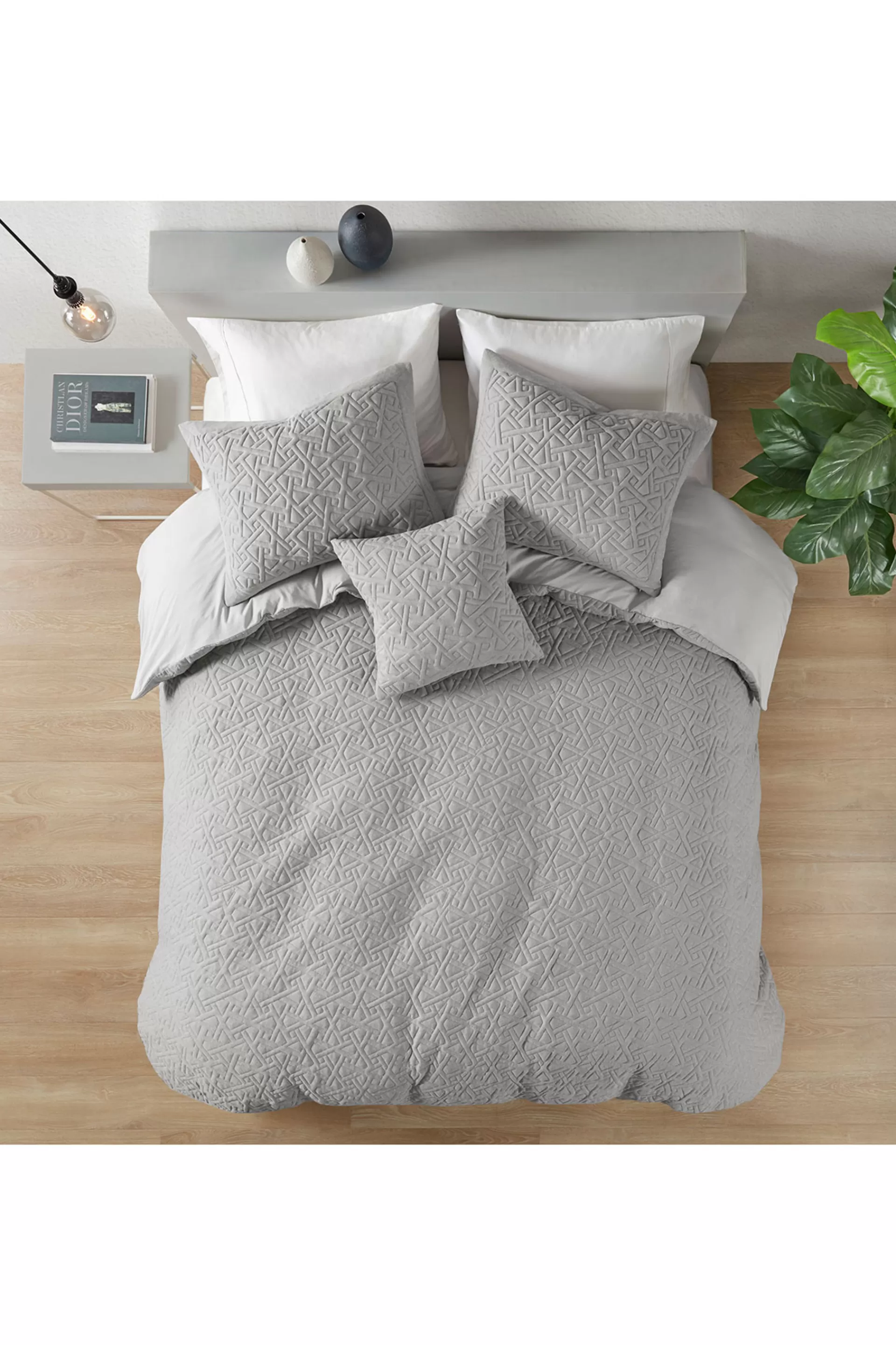 Natori Bedding<Origami 3 Piece Quilt Top Duvet Cover Mini Set Grey